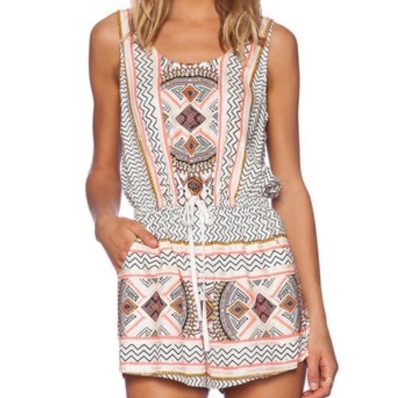 MINKPINK Pants - MINKPINK Boho Geometric Print Romper Size M Elastic Waist Pockets Aztec medium